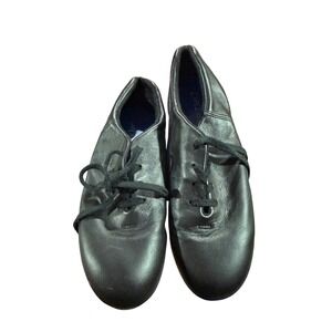 Capezio TeleTone Tap‎ Shoes Black Leather Lace Up Kids Size 7.5